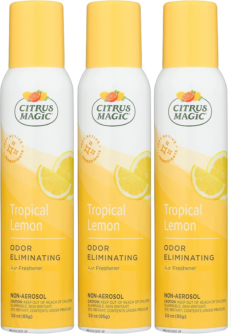 Citrus Magic Odor Eliminating Air Freshener Spray, Tropical Lemon, 3-Ounce, Pack of 3 - Image 1